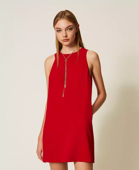 Abito corto in crêpe cady con catena Oval T TwinSet