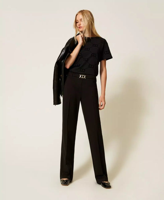 Pantaloni flare con fibbia Oval T TwinSet