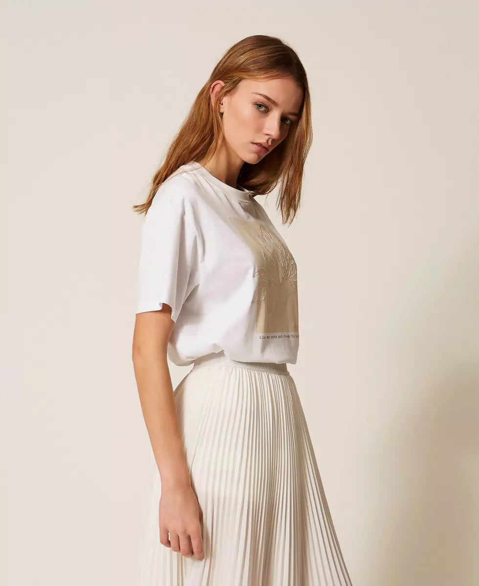 T-shirt regular con stampa e ricamo TwinSet