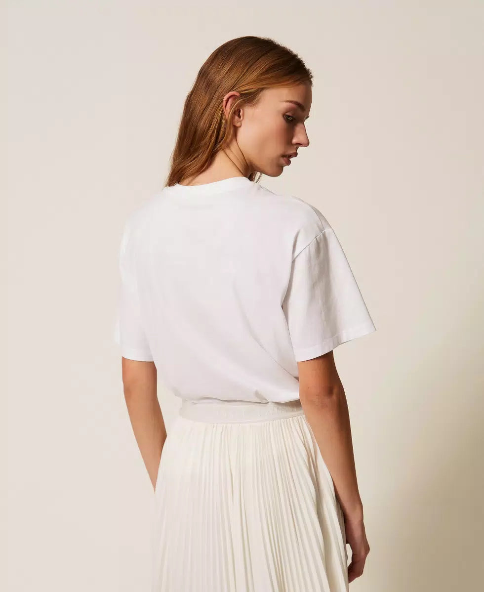 T-shirt regular con stampa e ricamo TwinSet