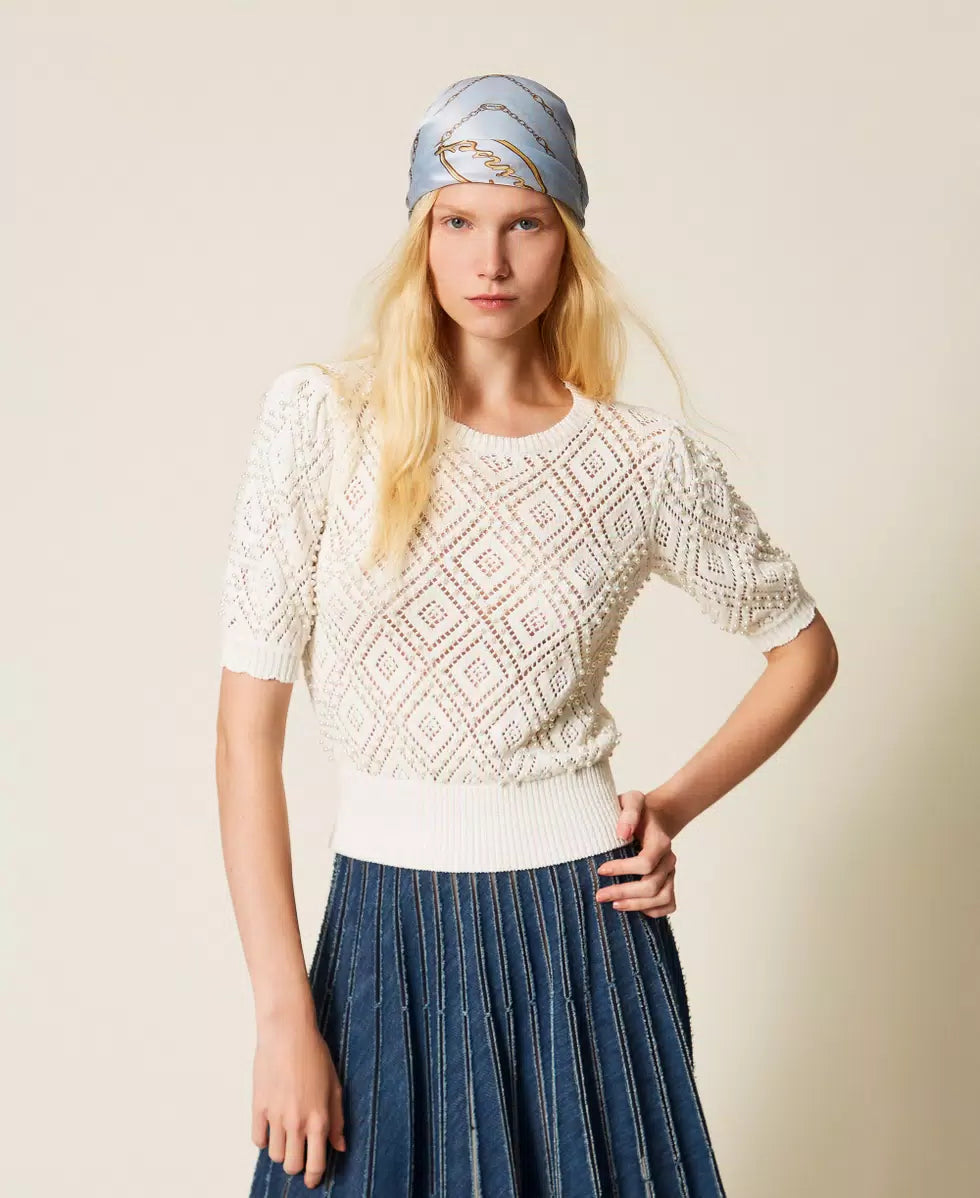 Maglia a losanghe con perle Twinset