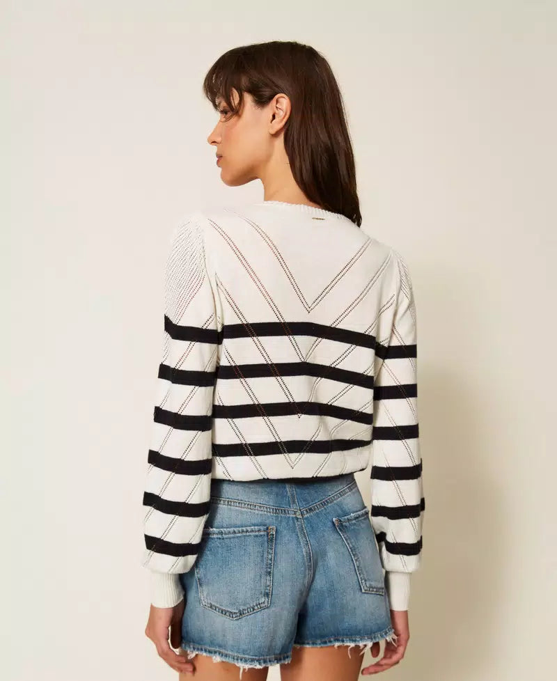 Maglia girocollo in cotone e cashmere a righe Twinset