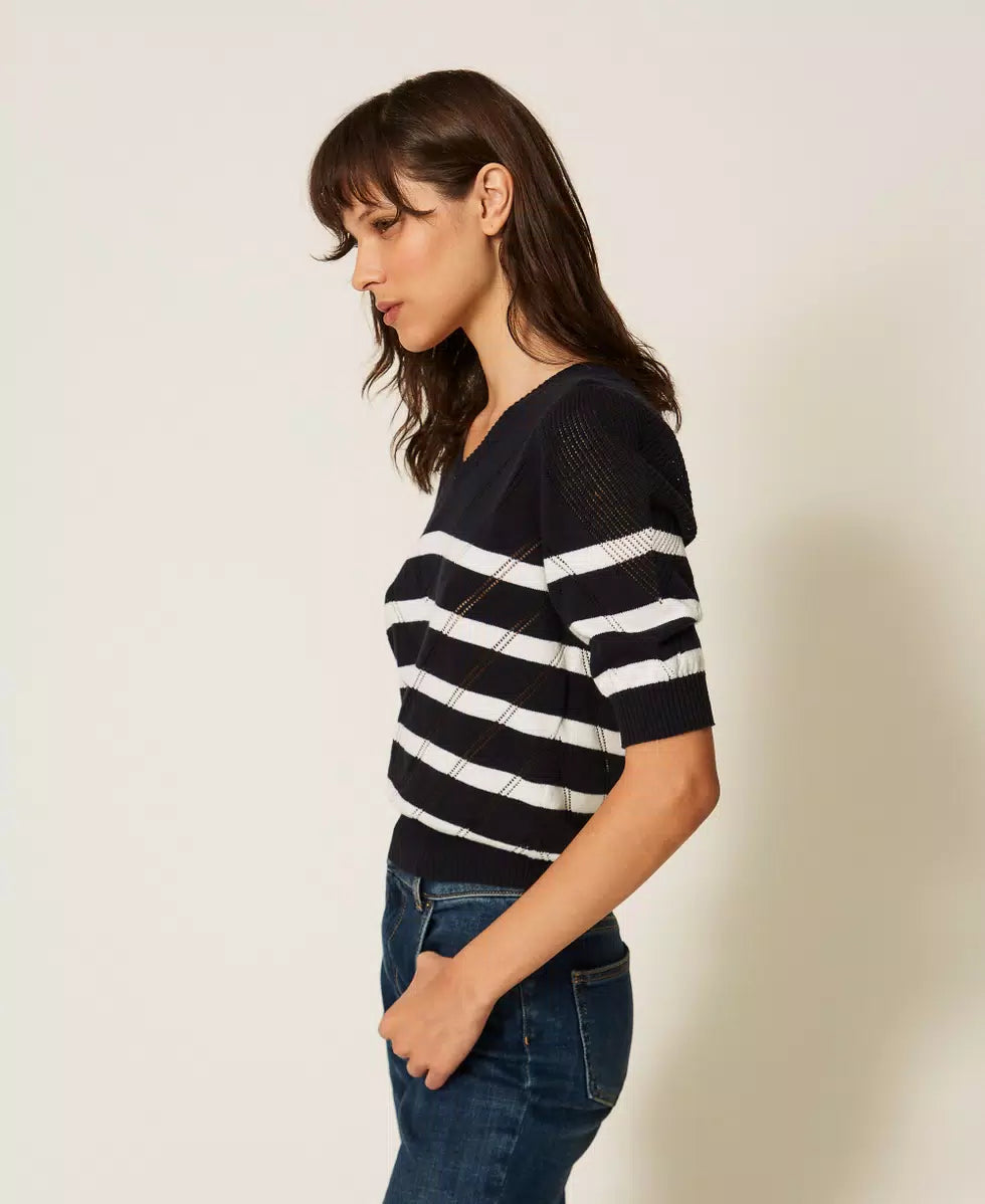 Maglia in cotone e cashmere a righe Twinset