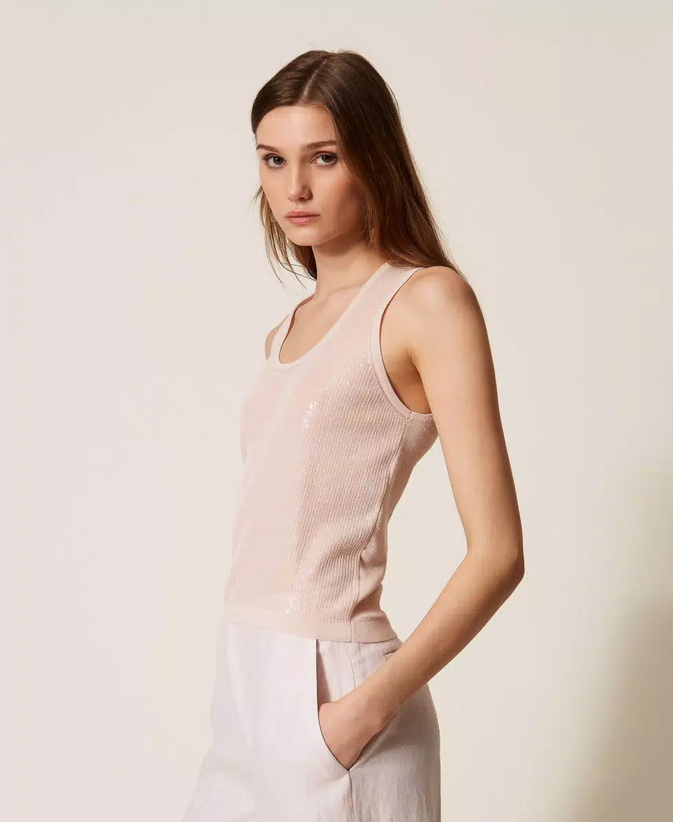 Top in maglia con paillettes Twinset