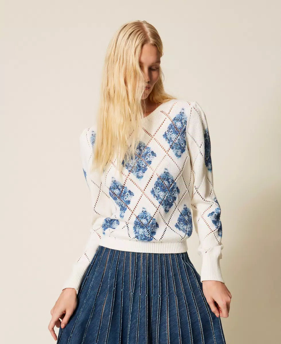 Maglia a losanghe con stampa a fiori Twinset