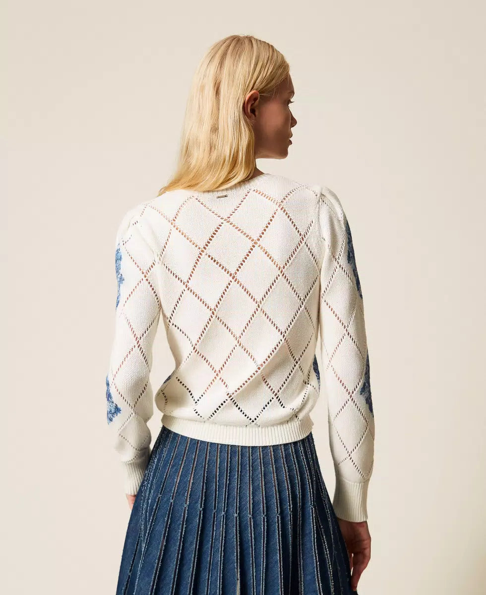 Maglia a losanghe con stampa a fiori Twinset