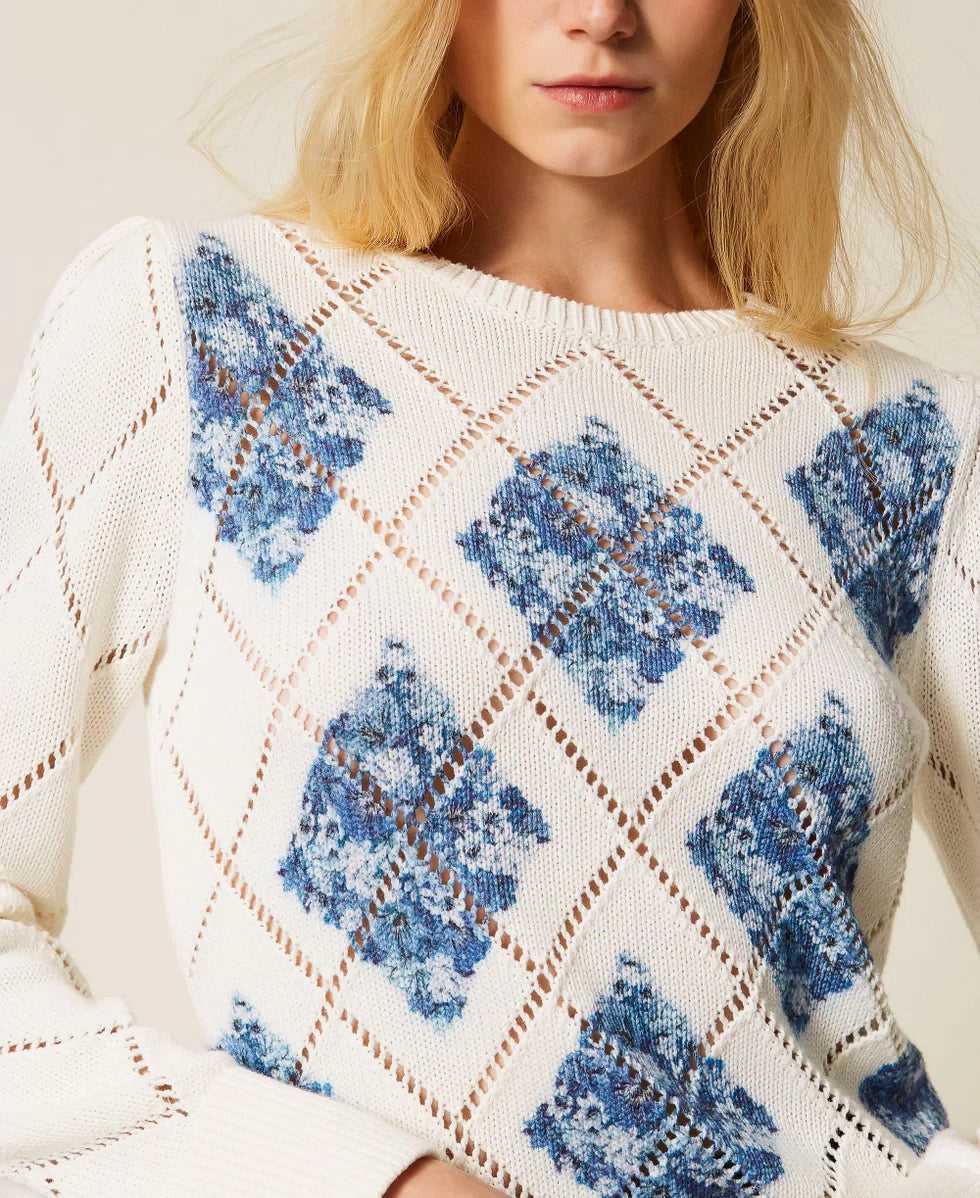 Maglia a losanghe con stampa a fiori Twinset