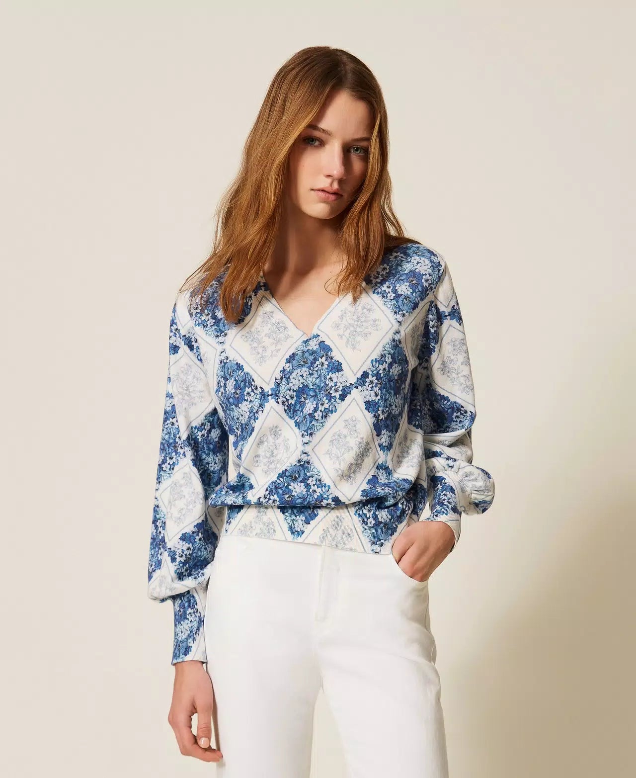 Maglia con stampa floreale a losanghe Twinset