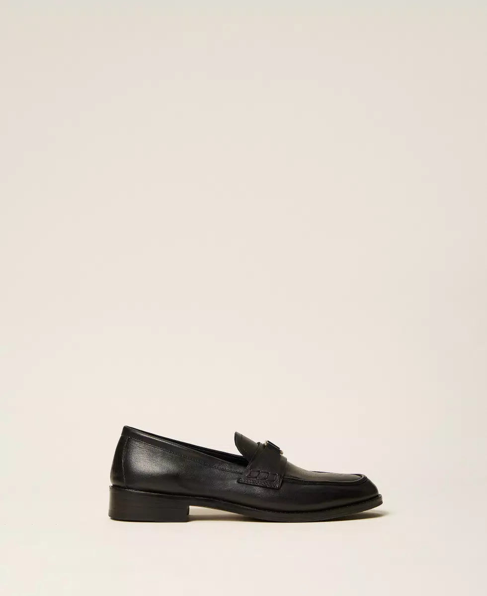 Mocassini in pelle con logo Twinset
