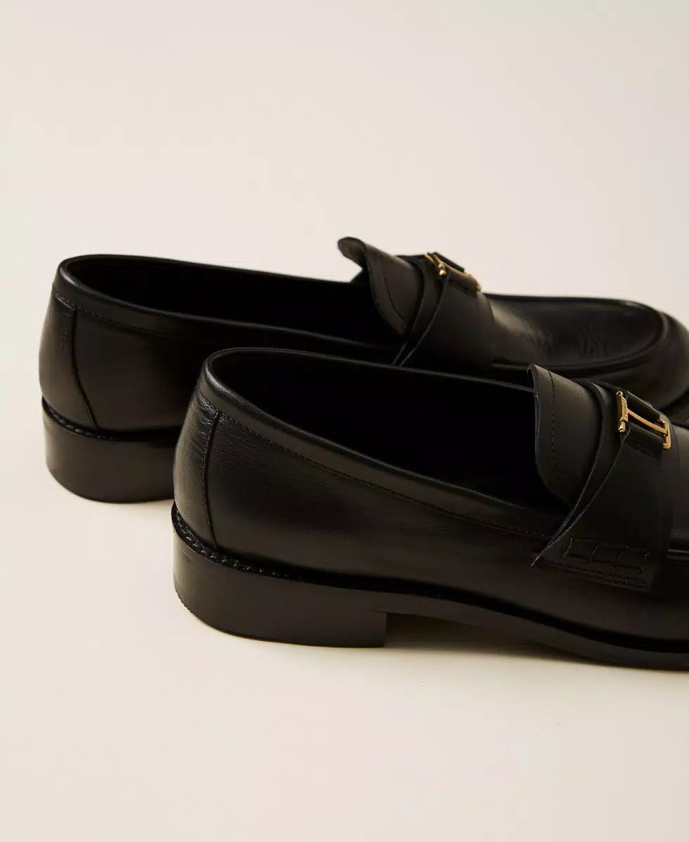 Mocassini in pelle con logo Twinset