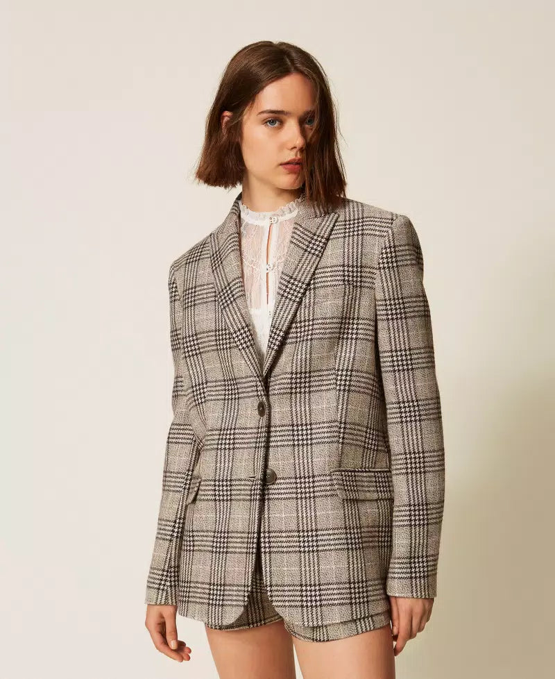 Giacca blazer in panno check con paillettes Twinset