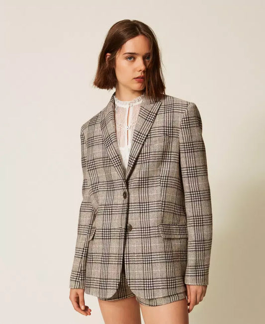 Giacca blazer in panno check con paillettes Twinset