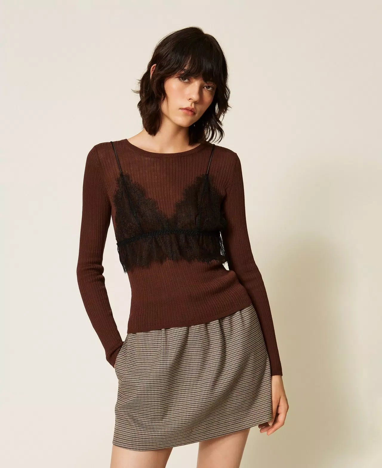 Maglia misto seta con top TwinSet