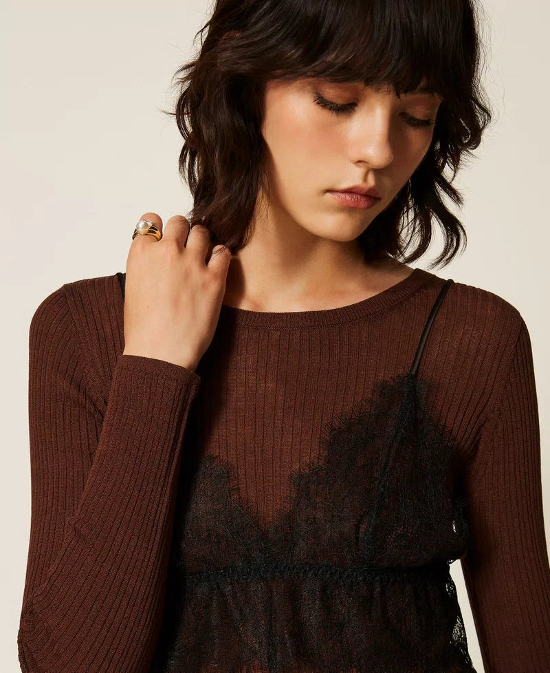 Maglia misto seta con top TwinSet