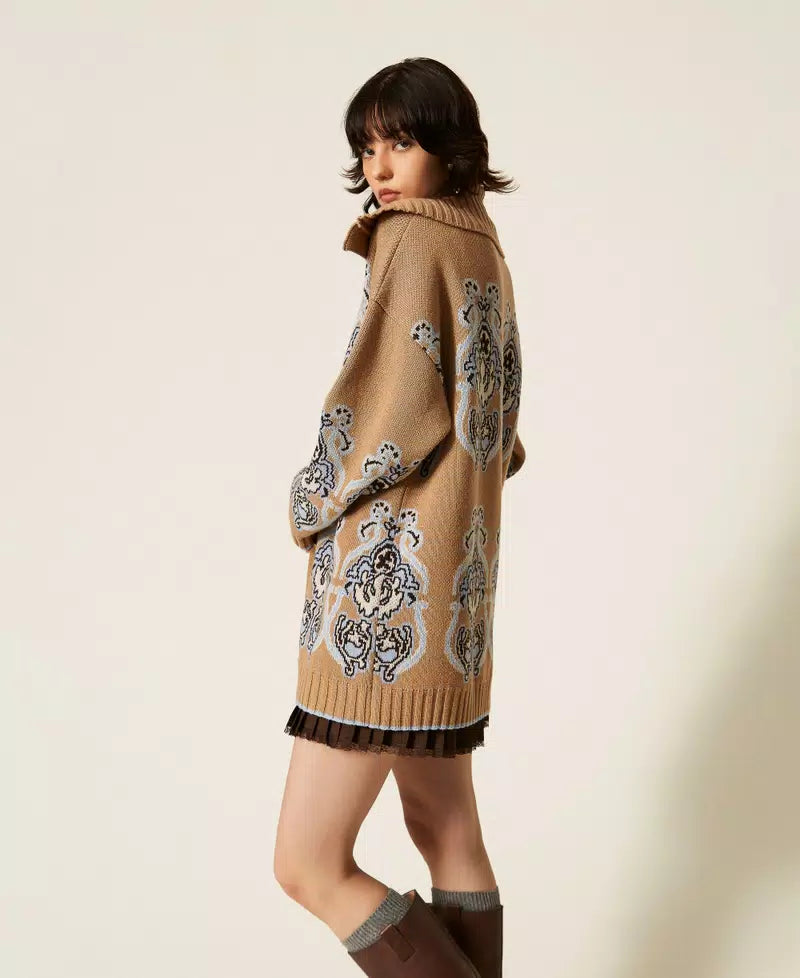 Cardigan in maglia misto lana jacquard TwinSet