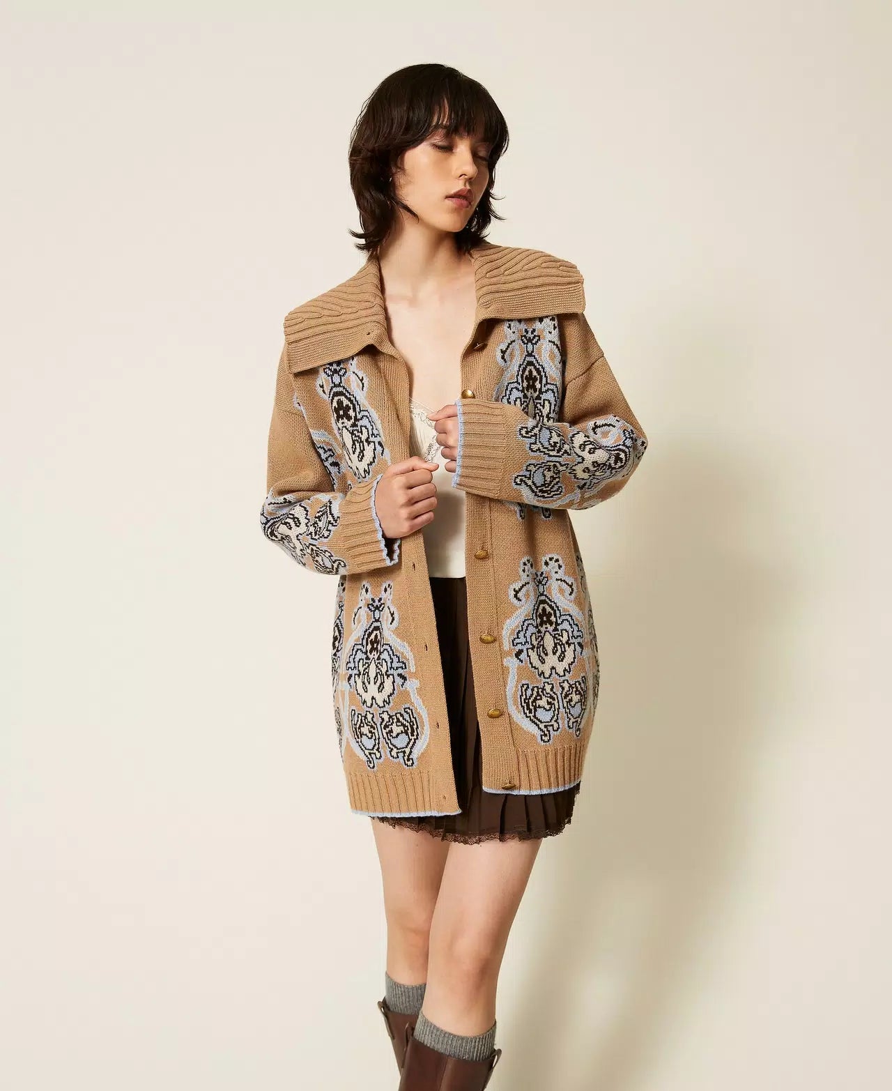 Cardigan in maglia misto lana jacquard TwinSet