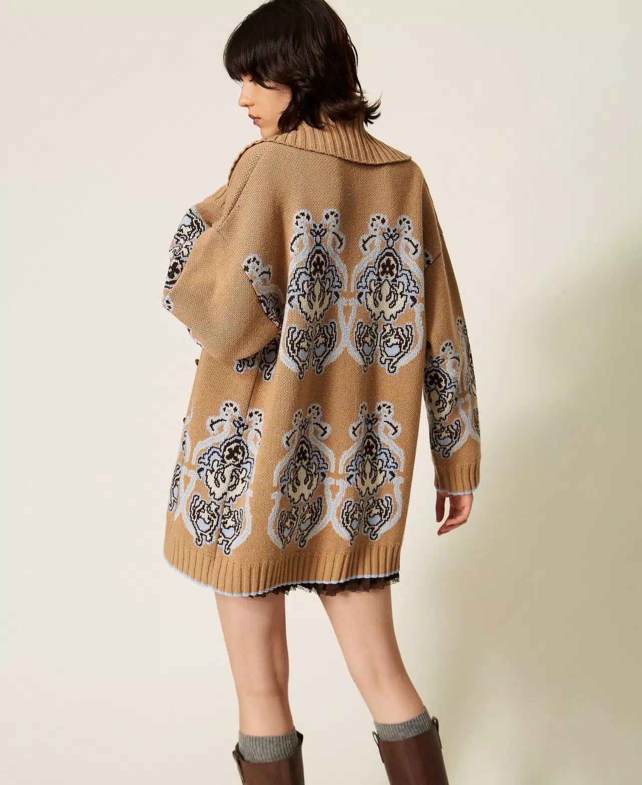 Cardigan in maglia misto lana jacquard TwinSet