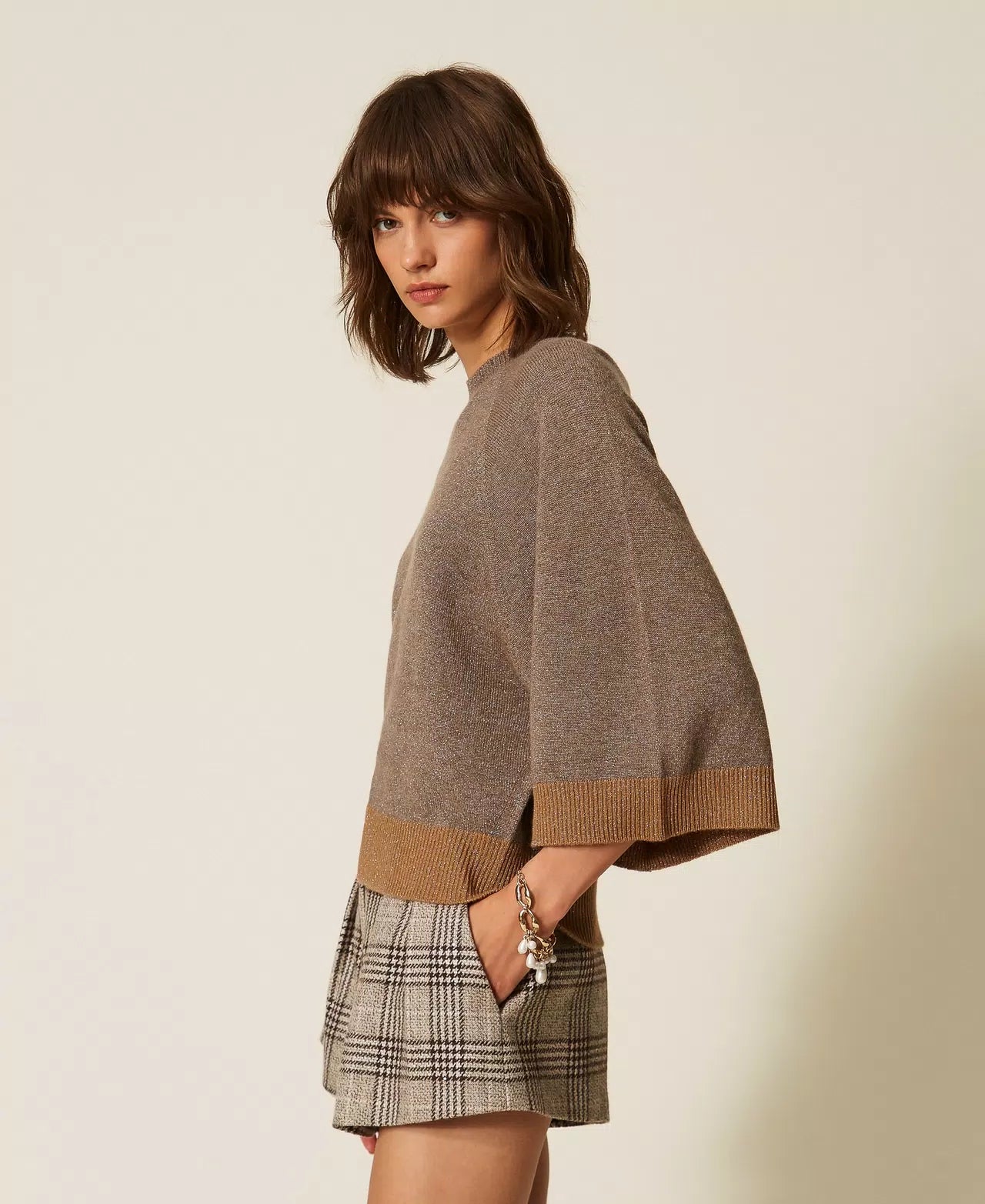 Maglia cropped in lana e cashmere con lurex TwinSet