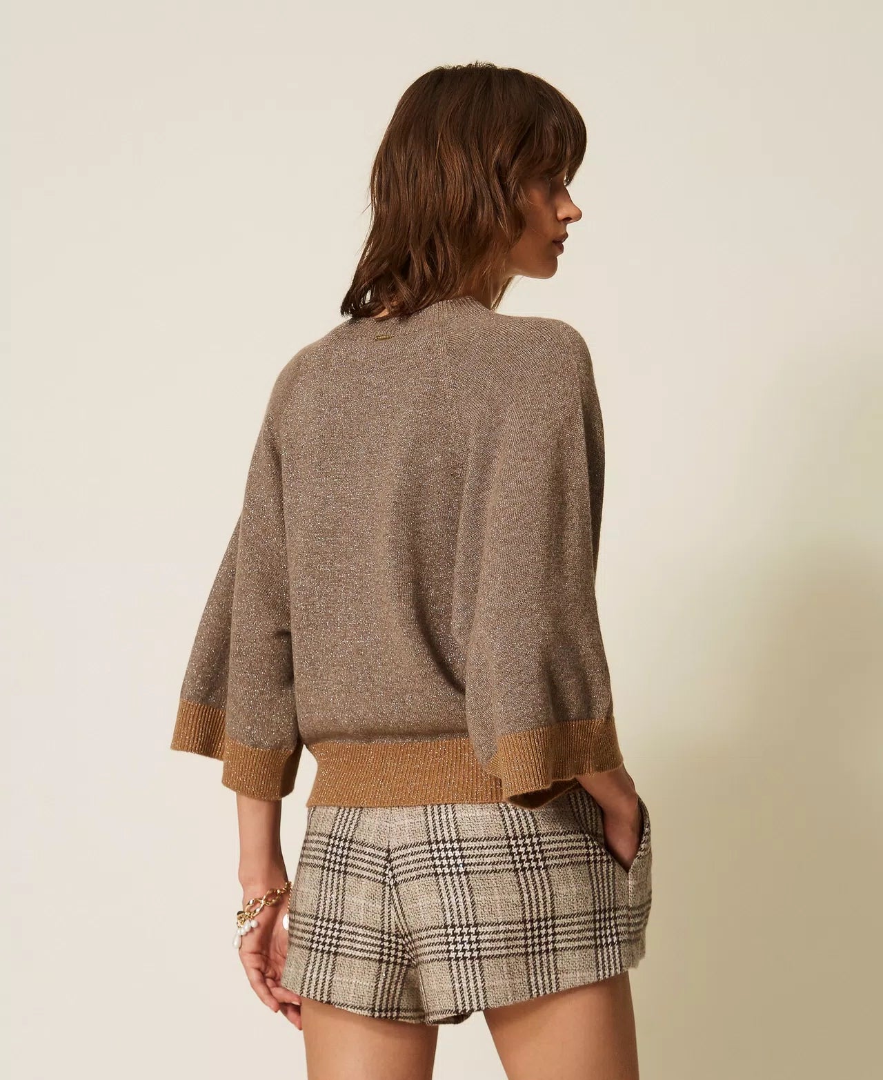 Maglia cropped in lana e cashmere con lurex TwinSet