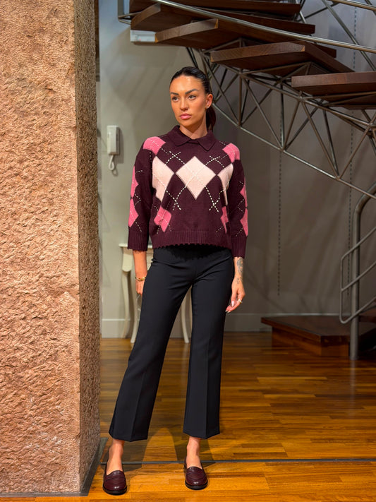 Maglione crop a quadri Pinko