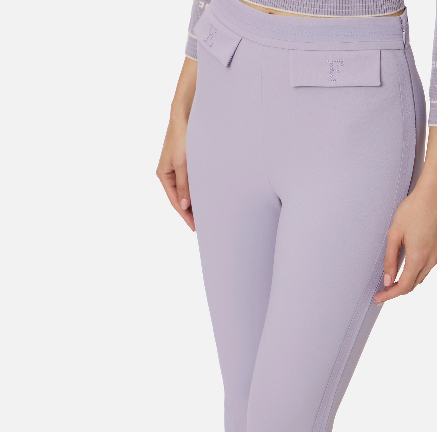 Pantaloni in doppio crêpe stretch con logo ricamato PA17061E2 Elisabetta Franchi