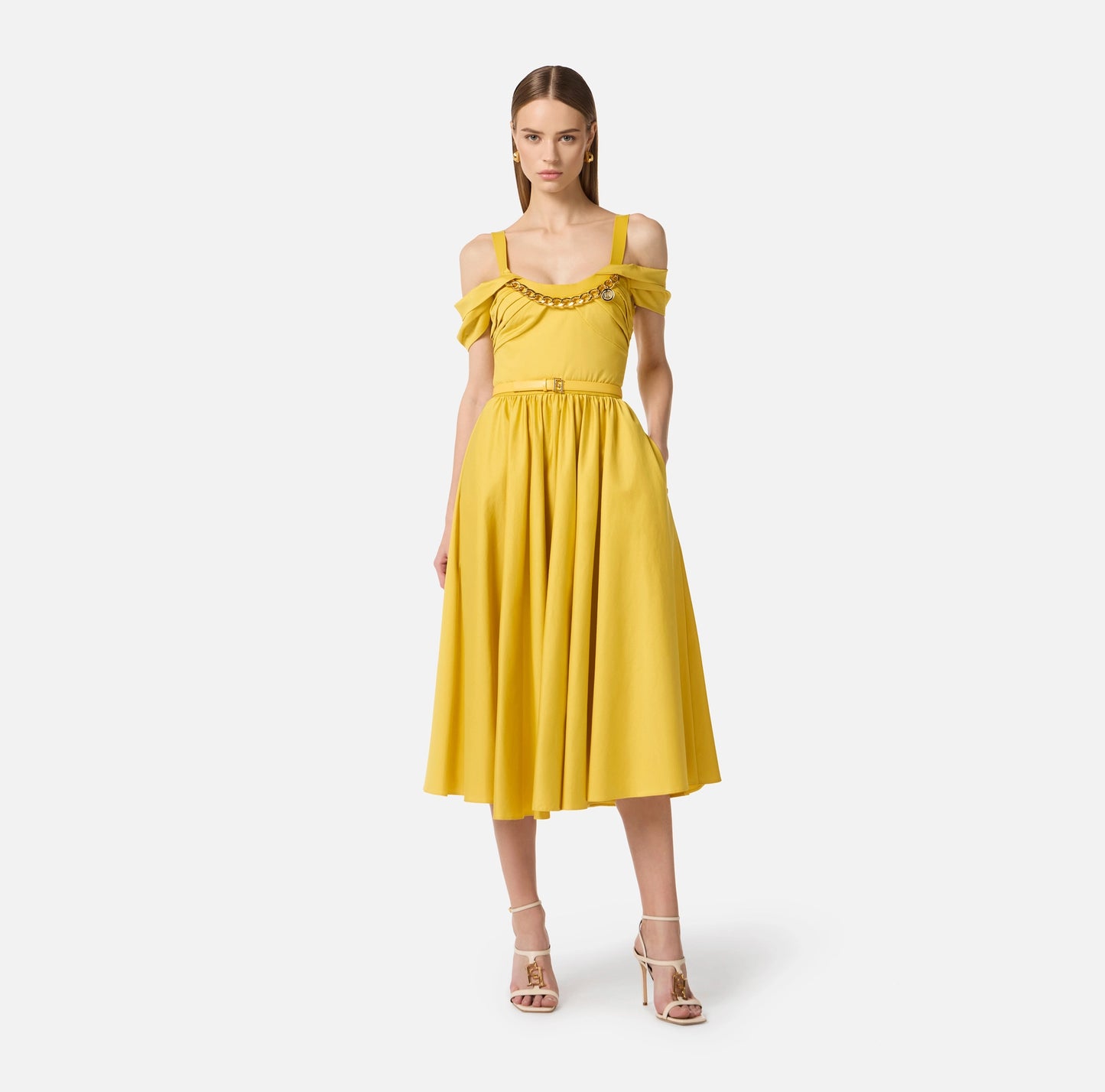 Abito in cotone stretch con catena gioiello AB92161E2 Elisabetta Franchi