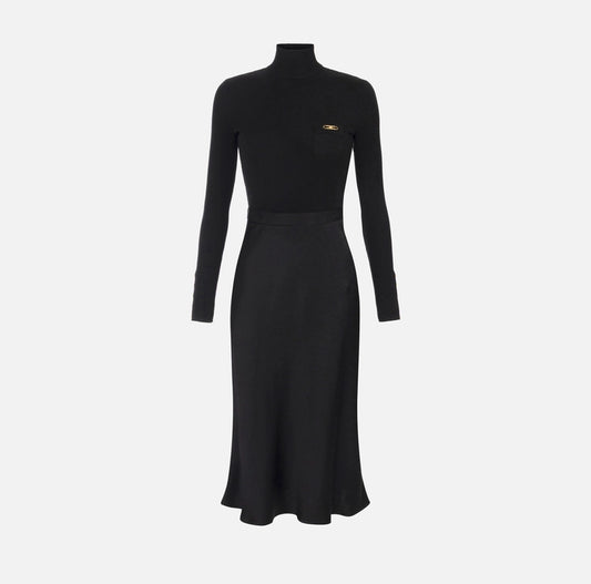 Abito in maglia a costine e raso con taschino AM06B56E2 Elisabetta Franchi