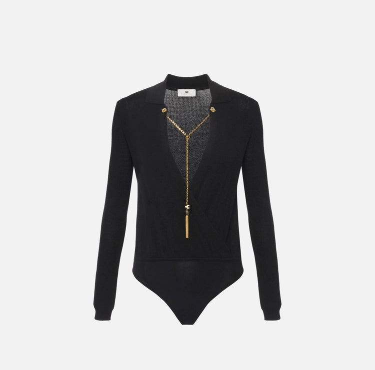 Body in maglia di viscosa e seta con catena BK75B56E2 Elisabetta Franchi