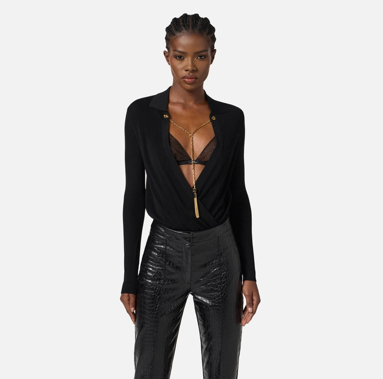Body in maglia di viscosa e seta con catena BK75B56E2 Elisabetta Franchi