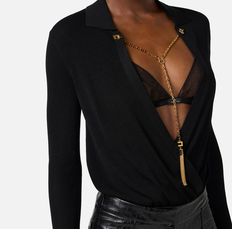 Body in maglia di viscosa e seta con catena BK75B56E2 Elisabetta Franchi