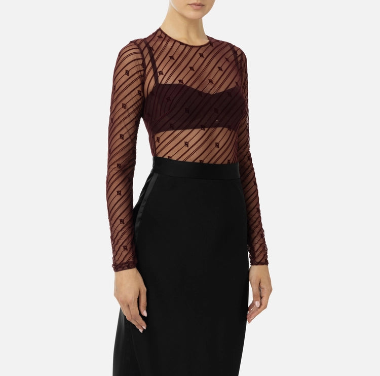 Body in tulle flock disegno diagonale BO00446E2 Elisabetta Franchi