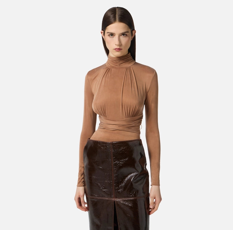 Body in jersey cupro con nastri criss-cross BO00856E2 Elisabetta Franchi