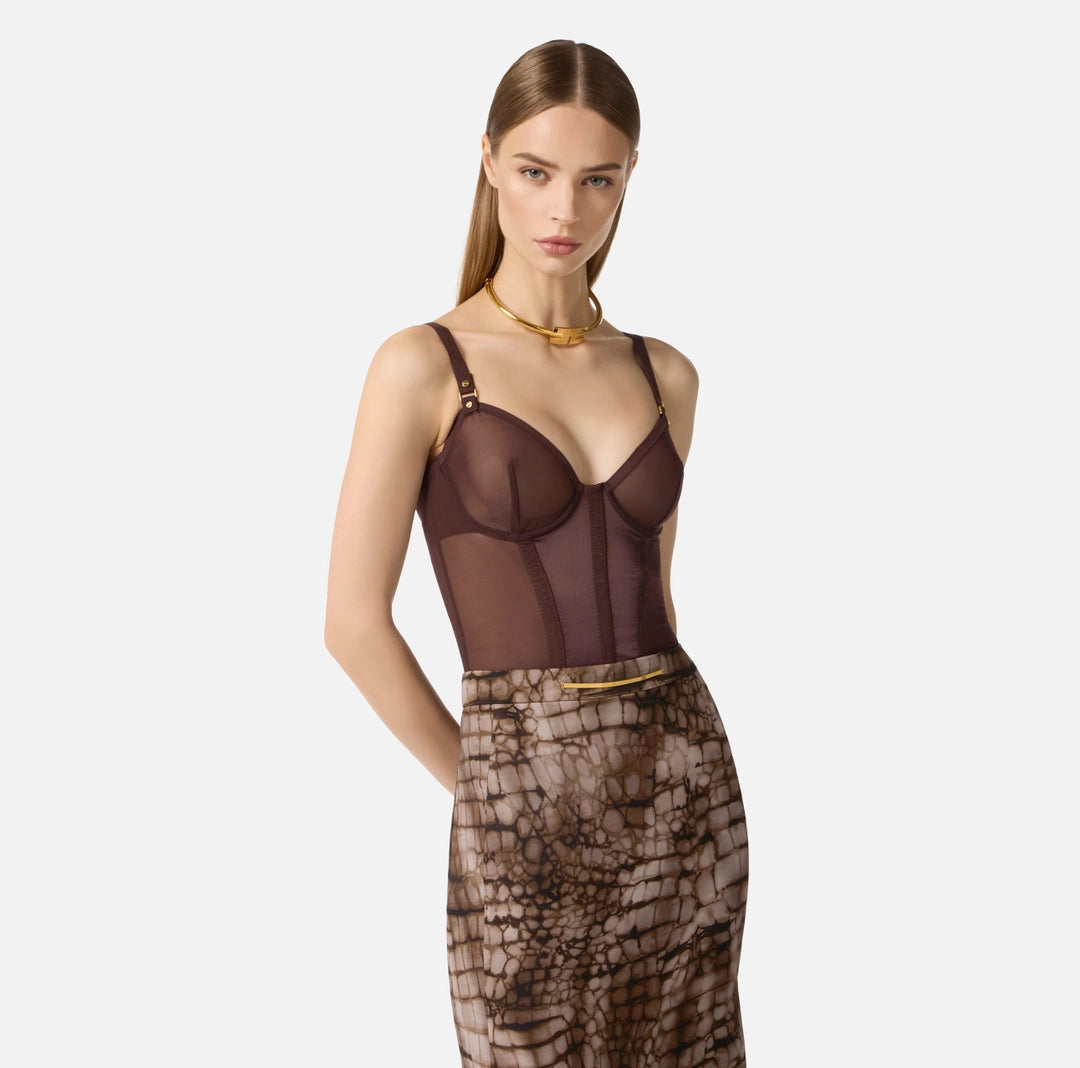Body in tulle stretch e raso BO02562E2 Elisabetta Franchi
