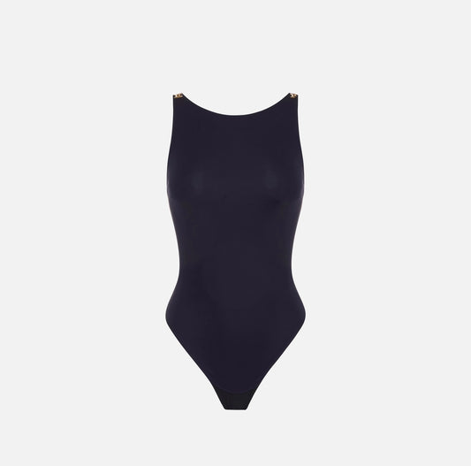 Body in jersey crêpe con loghi gioiello blu notte BO05067E2 Elisabetta Franchi