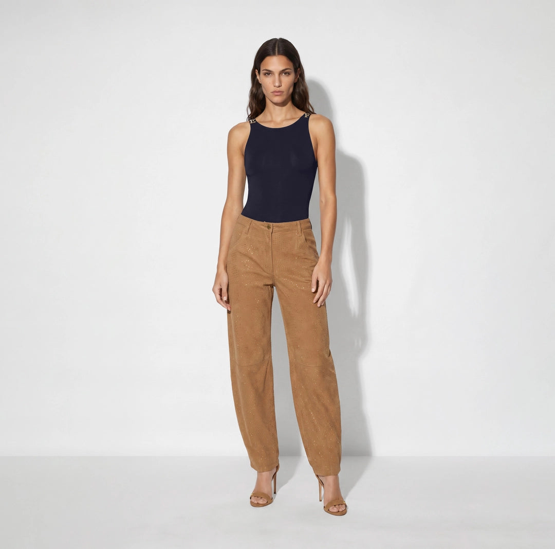 Body in jersey crêpe con loghi gioiello blu notte BO05067E2 Elisabetta Franchi