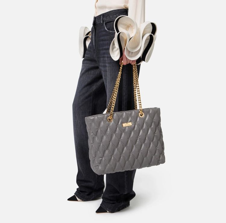 Shopper in tessuto embossed con manici in catena BS64A47E2 Elisabetta Franchi