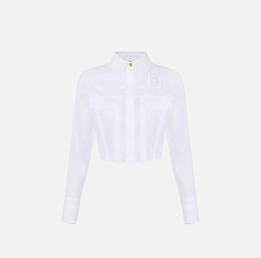 Camicia in cotone con patte e ricami CA12661E2 Elisabetta Franchi