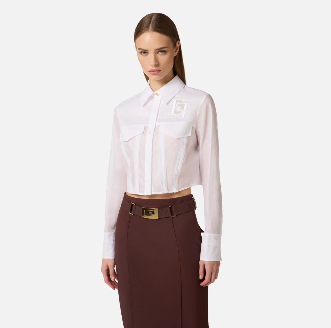 Camicia in cotone con patte e ricami CA12661E2 Elisabetta Franchi
