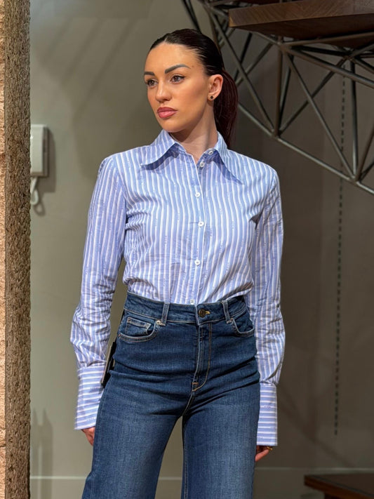 Camicia in cotone a righe con logo Pinko