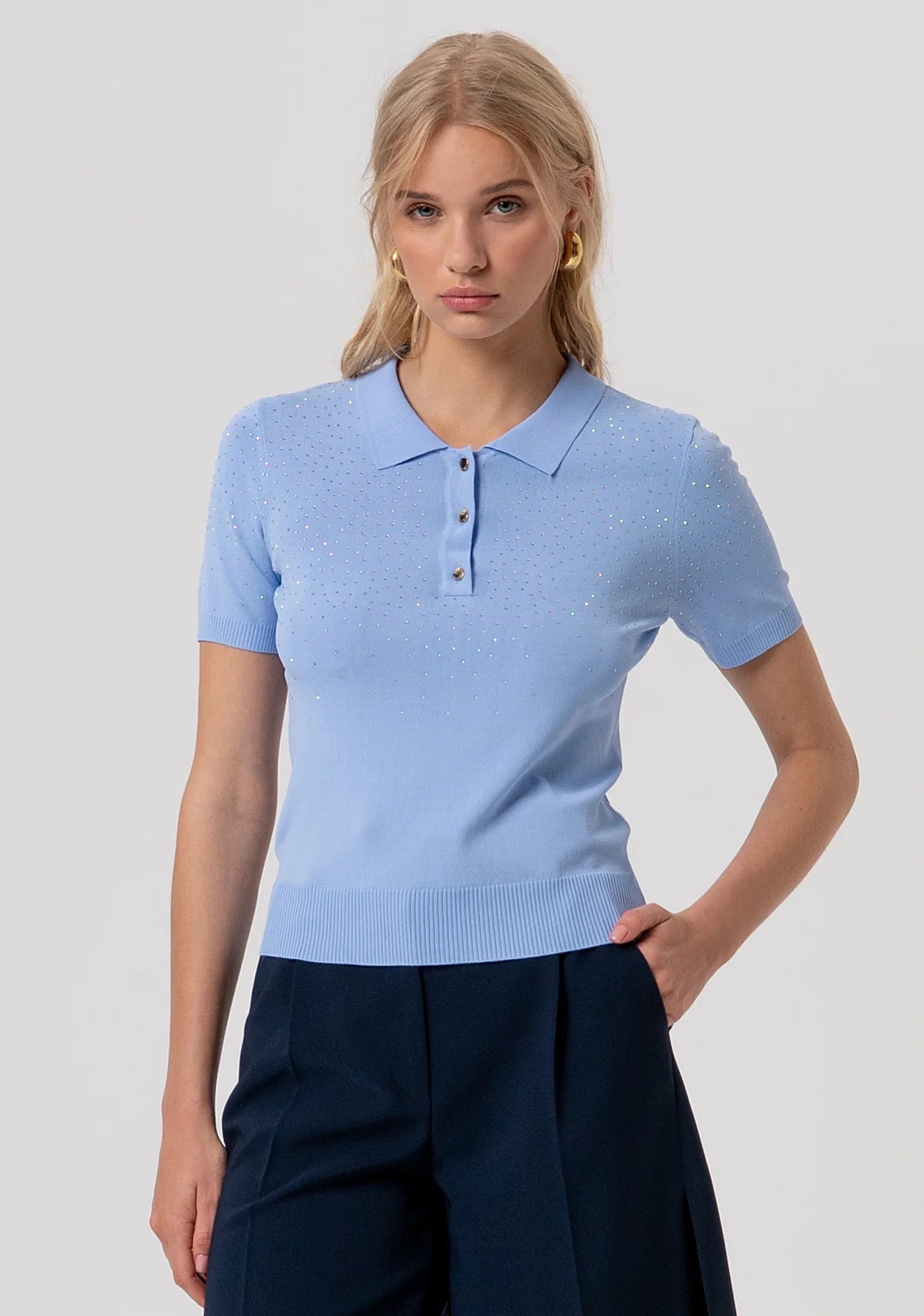 Polo slim in maglia con strass Fracomina