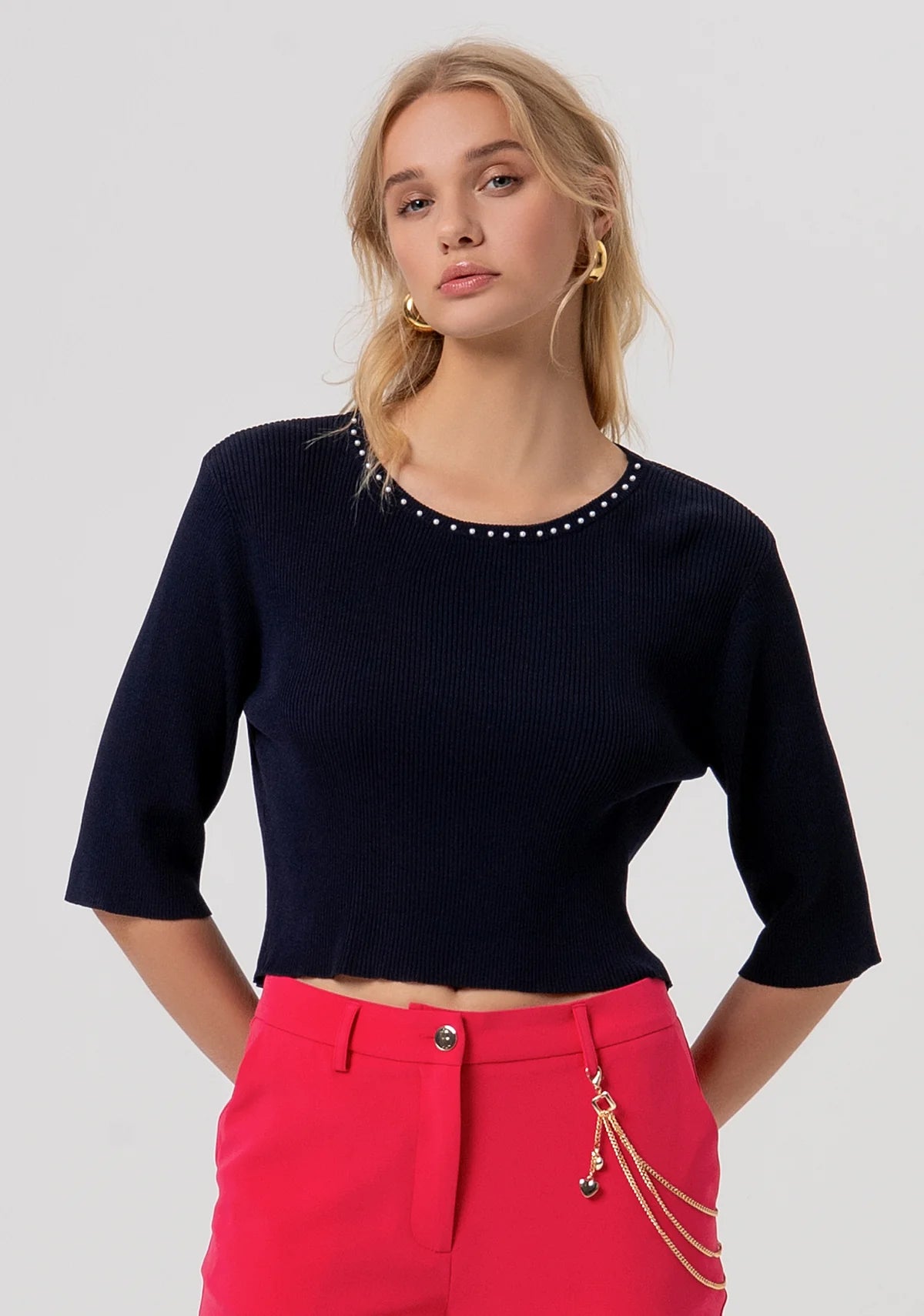 Maglia cropped a costine Fracomina