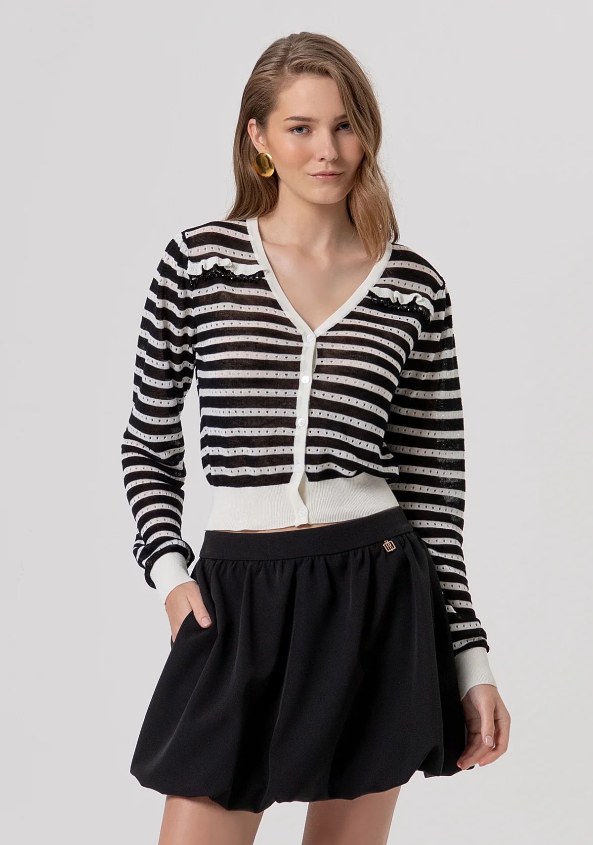 Cardigan cropped a righe Fracomina