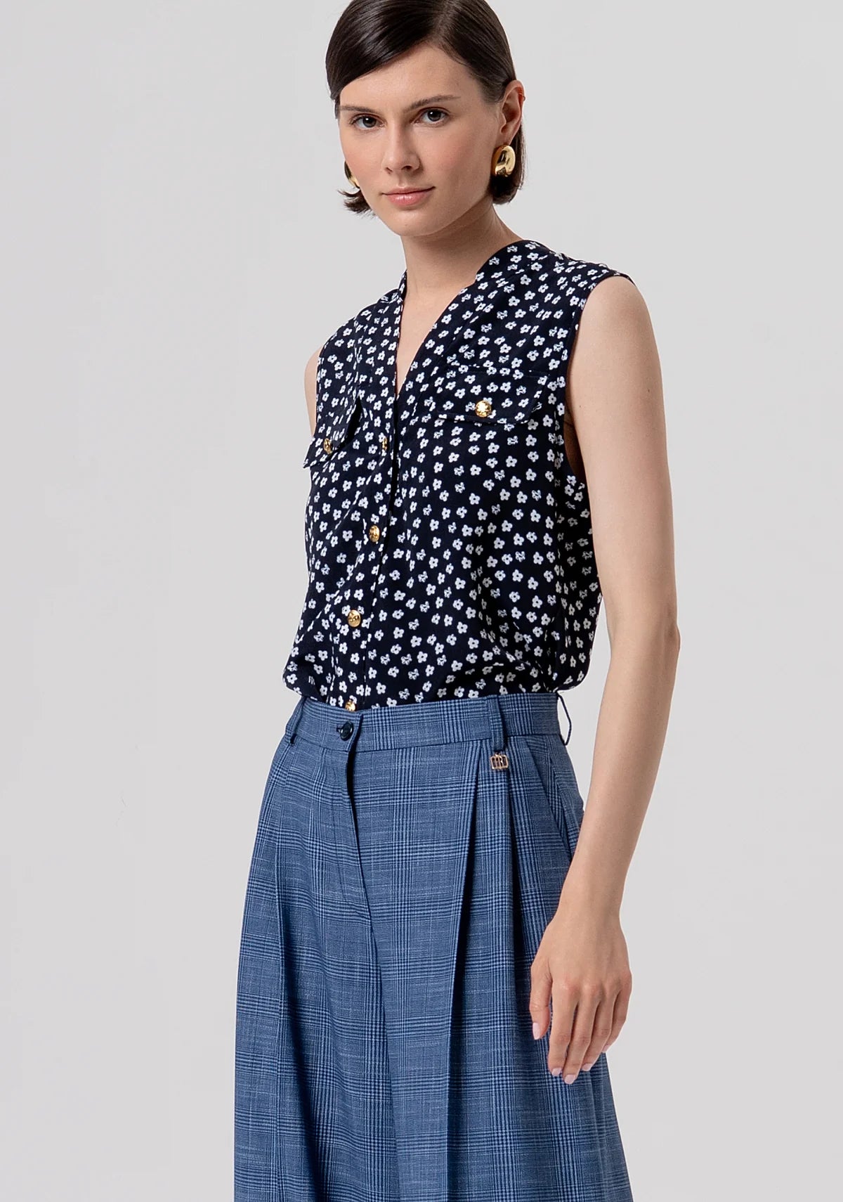 Pantalone flaire a palazzo in tessuto principe di Galles Fracomina