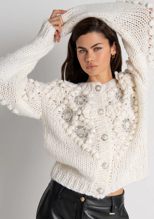 Cardigan regular con punto 3D e applicazioni gioiello Fracomina