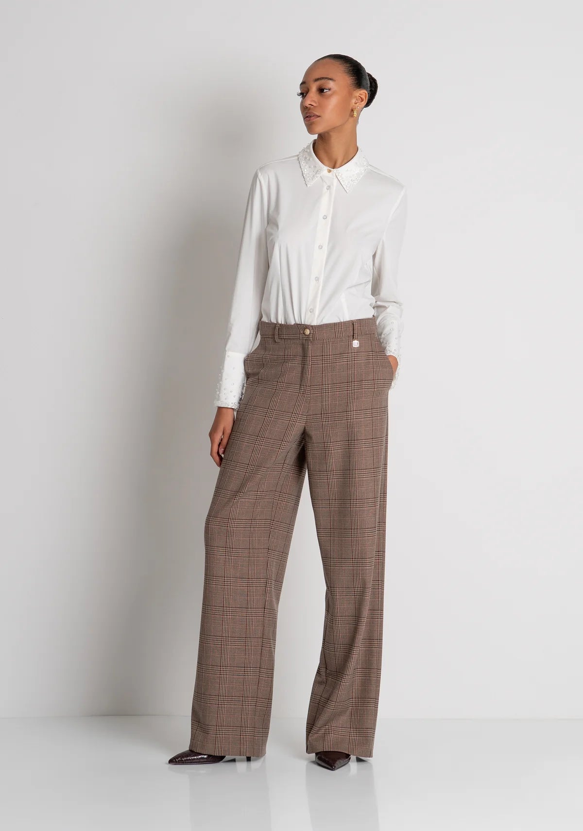 Pantalone linea dritta in tessuto in fantasia Principe di Galles Fracomina