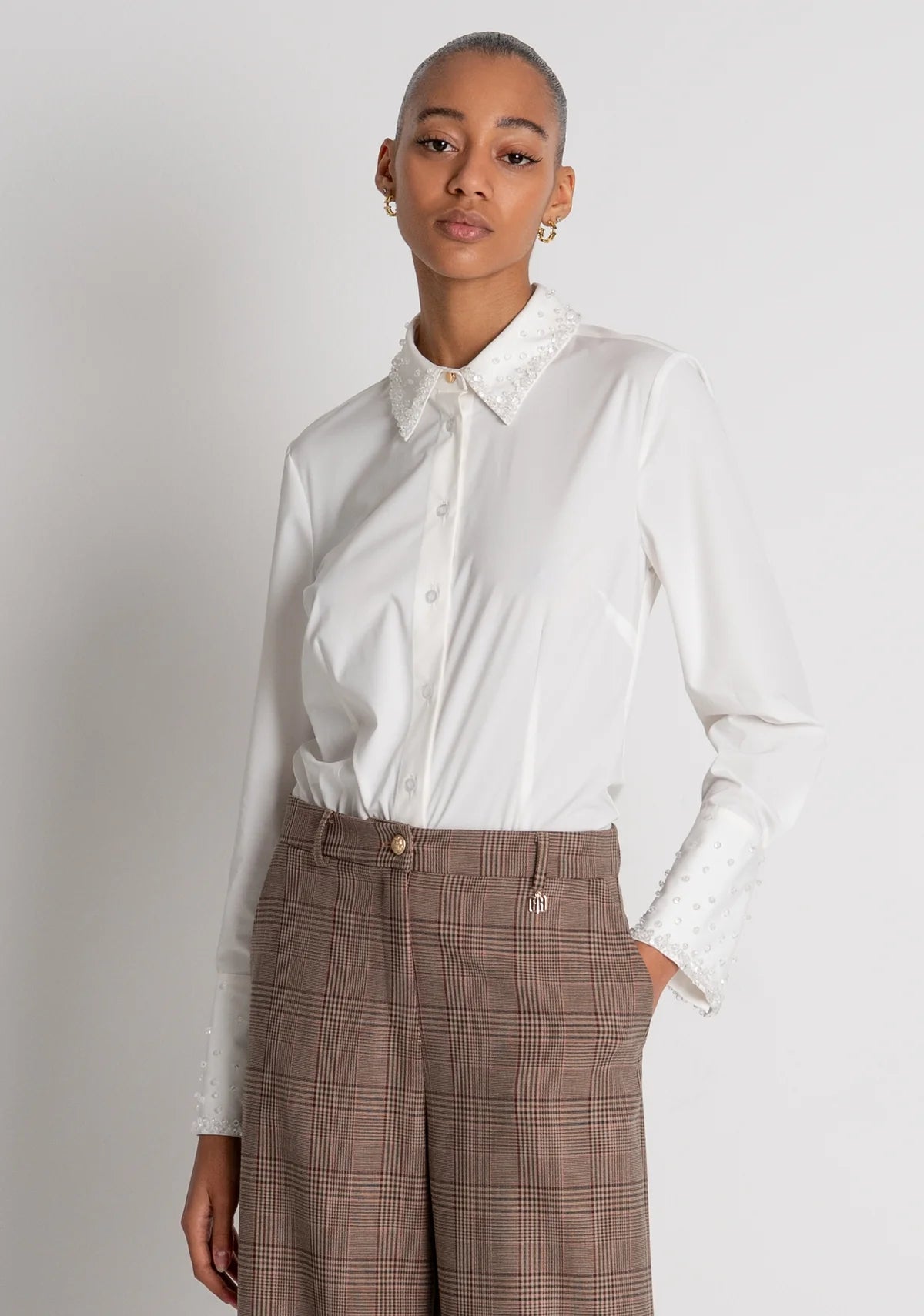 Pantalone linea dritta in tessuto in fantasia Principe di Galles Fracomina