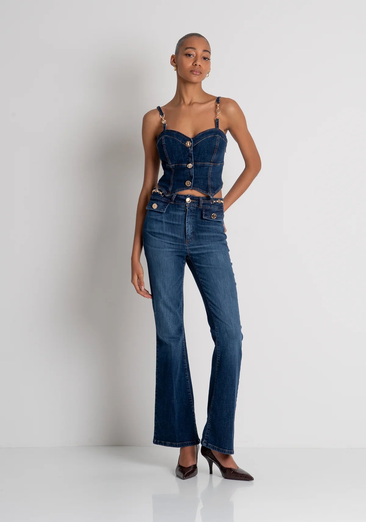Jeans bootcut in denim con lavaggio medio Fracomina