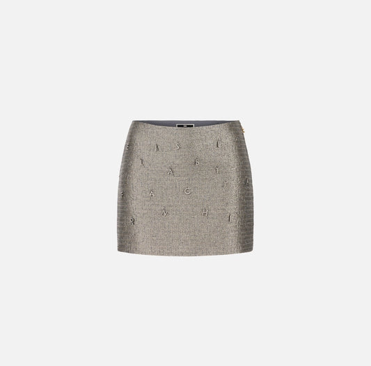 Minigonna in tweed lurex con lettering di strass Elisabetta Franchi