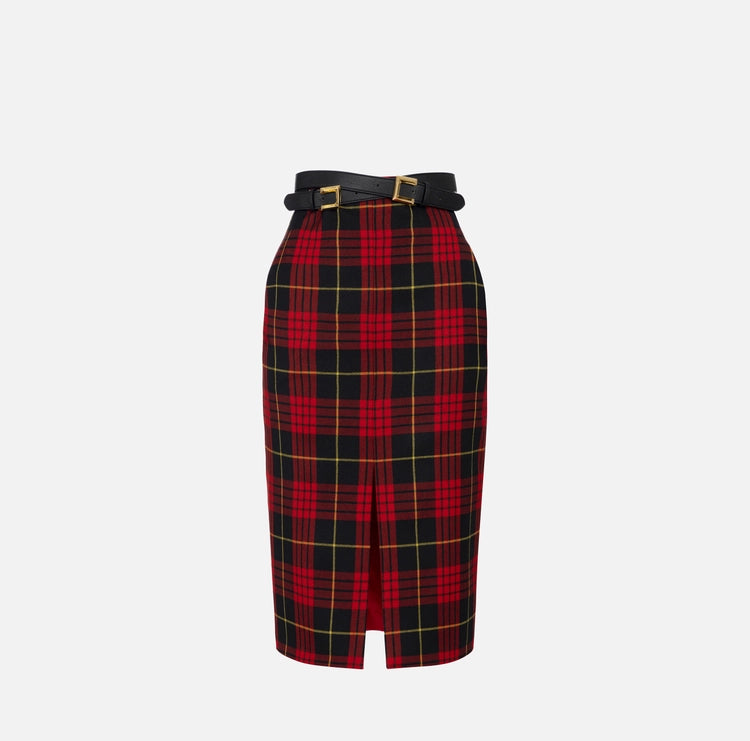 Gonna midi in lana tartan con cintura GO06547E2 Elisabetta Franchi