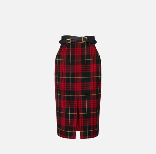 Gonna midi in lana tartan con cintura GO06547E2 Elisabetta Franchi